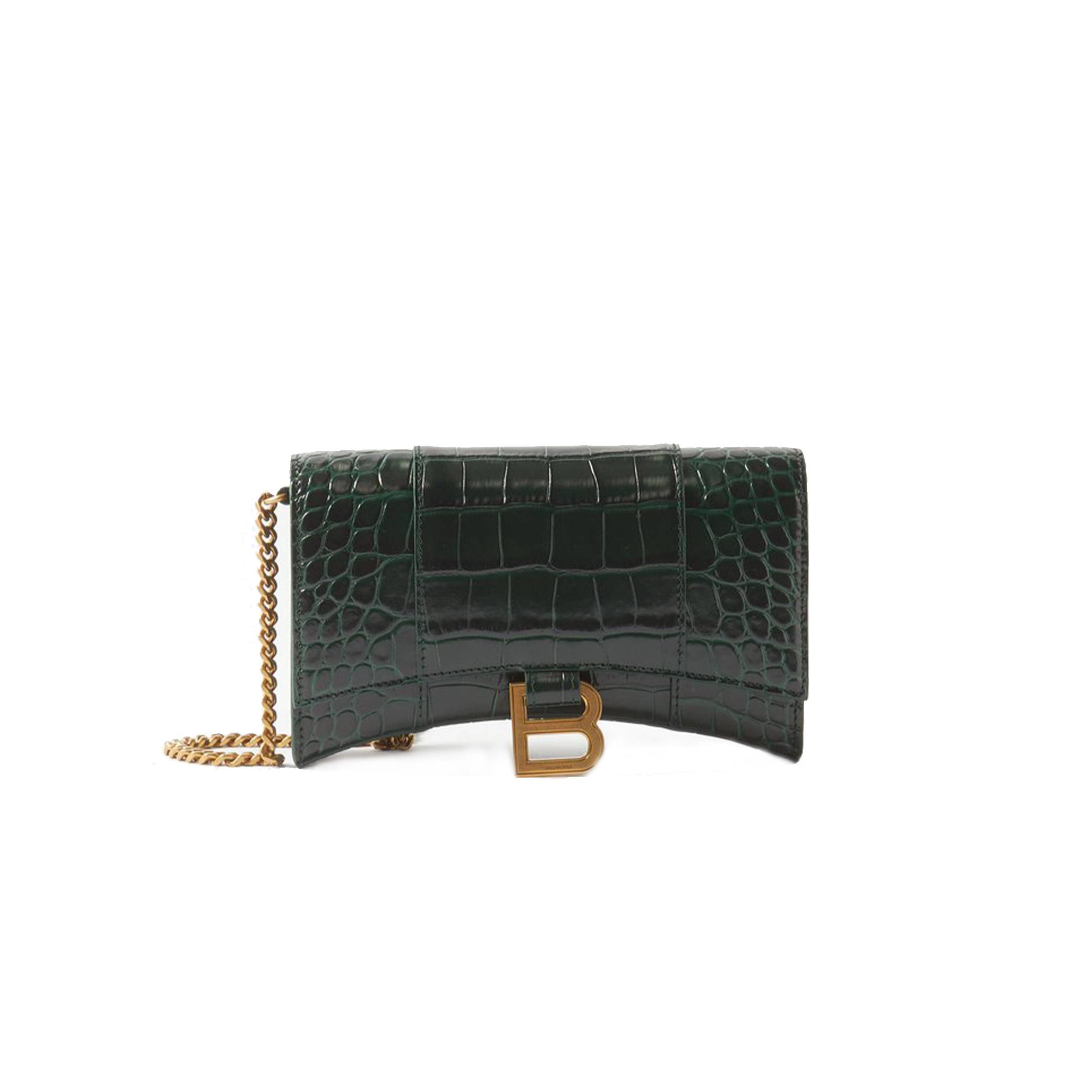 Ba*len*cia*ga green hourglass croc-effect leather cross-body bag  matchesfashion us (19.8*12.1*5cm)