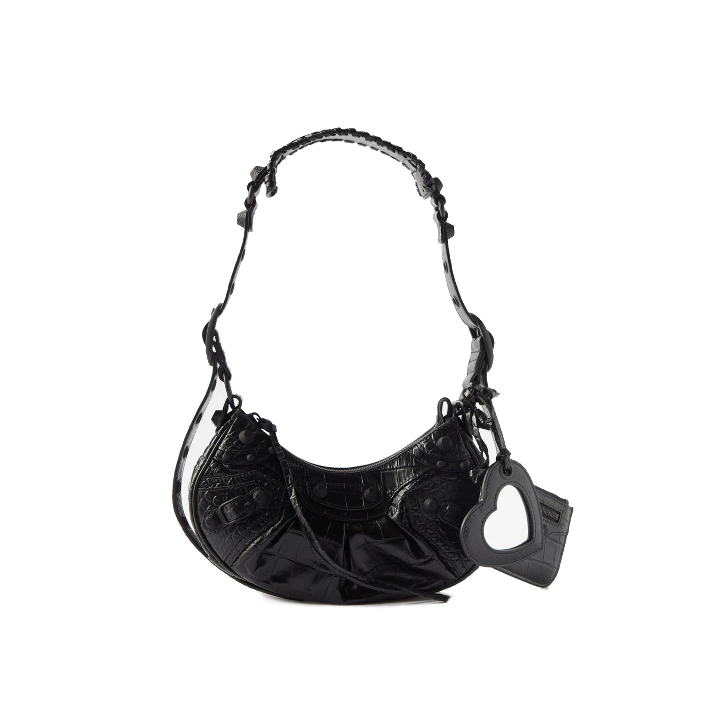 Ba*len*cia*ga black le cagole xs croc-effect leather shoulder bag  matchesfashion us (25.6*11.4*7.3cm)