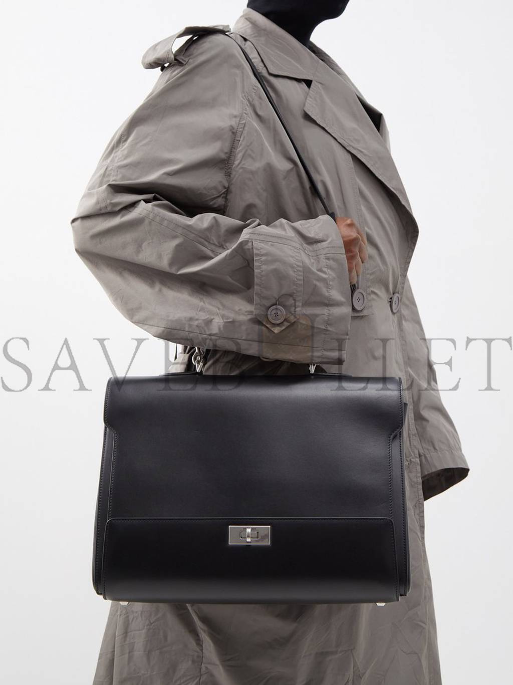 Ba*len*cia*ga black money leather handbag  matchesfashion us (38.3*26.9*16.5cm)