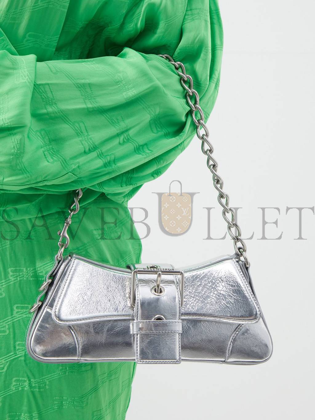 Ba*len*cia*ga silver lindsay s metallic-leather shoulder bag  matchesfashion us (28.5*12.9*5.3cm)