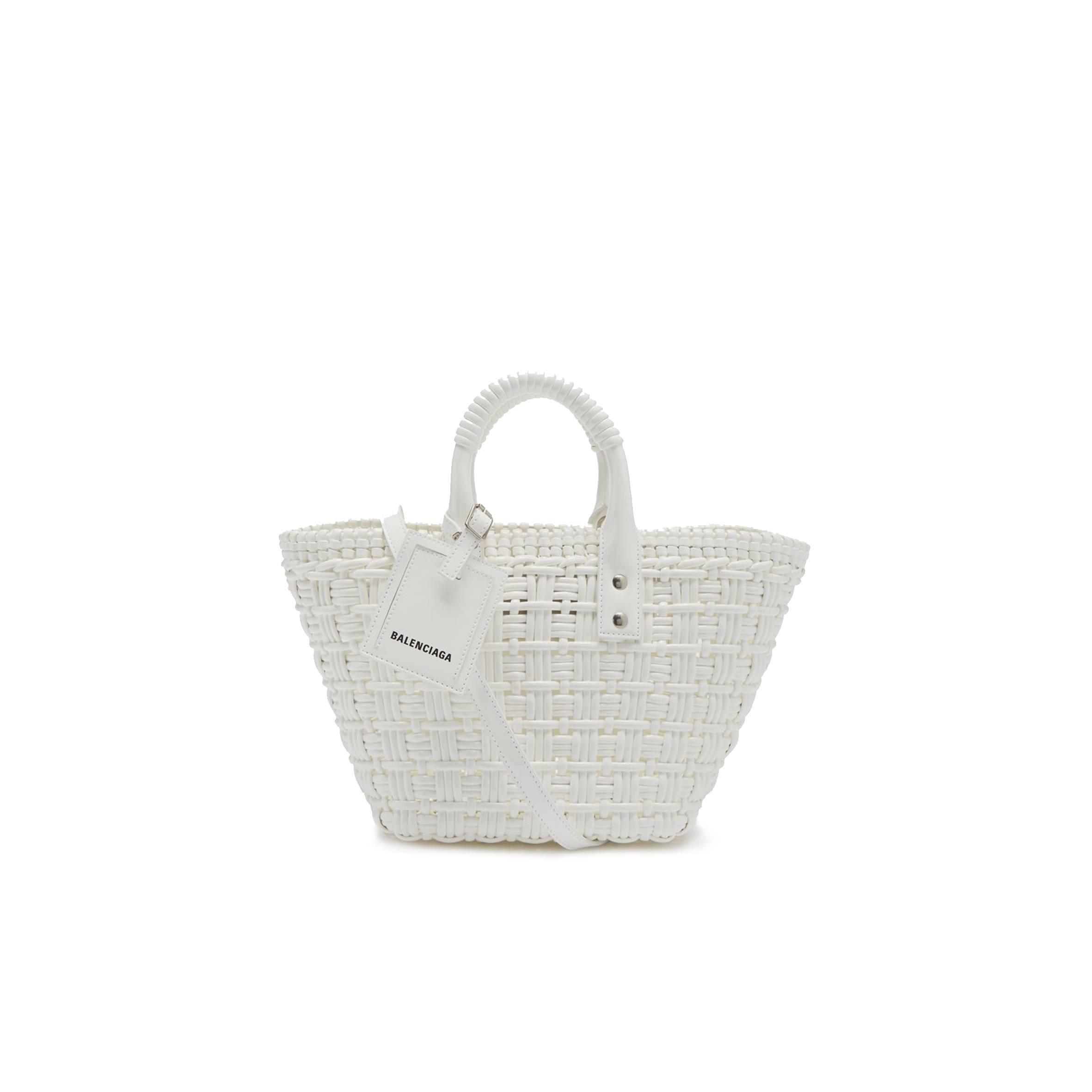 Ba*len*cia*ga white bistrot xs  braided pvc tote bag matchesfashion us (34.4*19*-12cm)