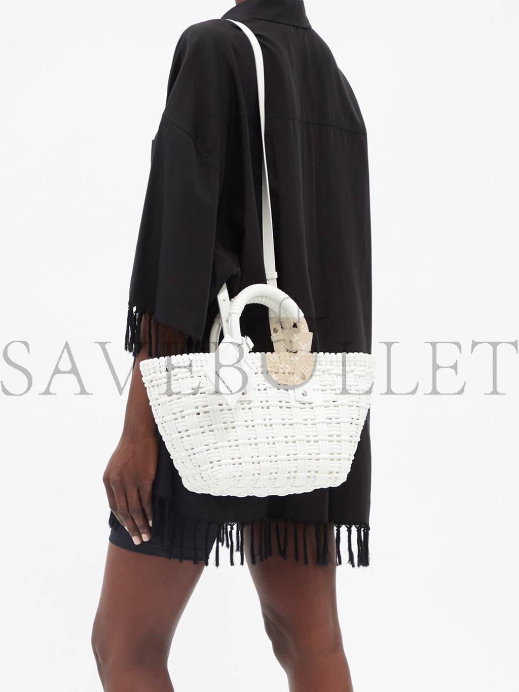 Ba*len*cia*ga white bistrot xs  braided pvc tote bag matchesfashion us (34.4*19*-12cm)