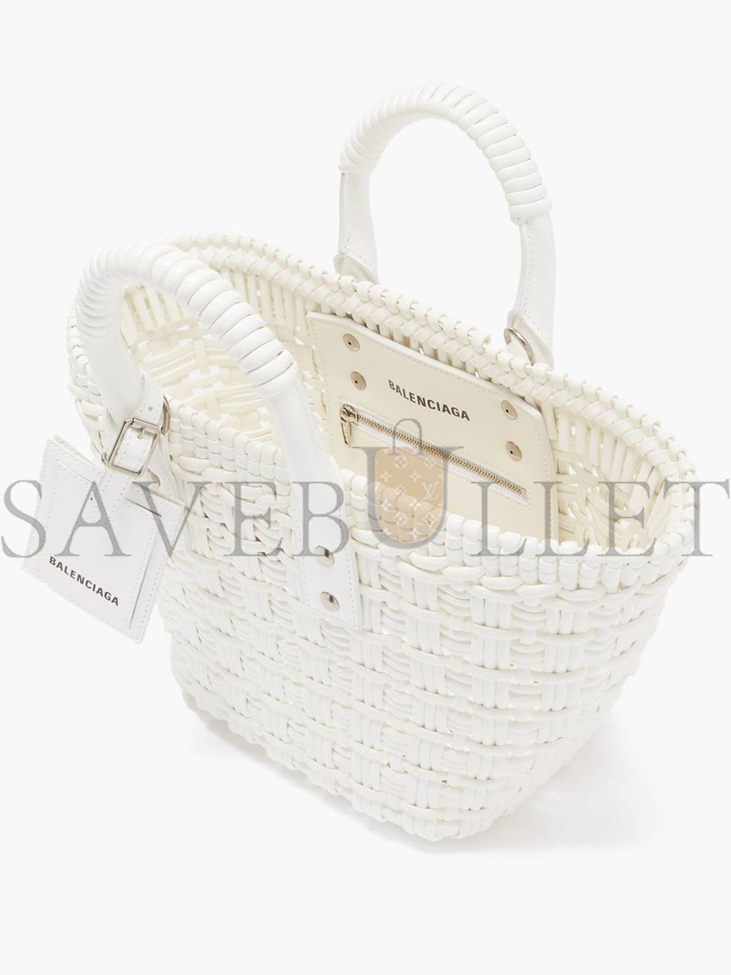 Ba*len*cia*ga white bistrot xs  braided pvc tote bag matchesfashion us (34.4*19*-12cm)