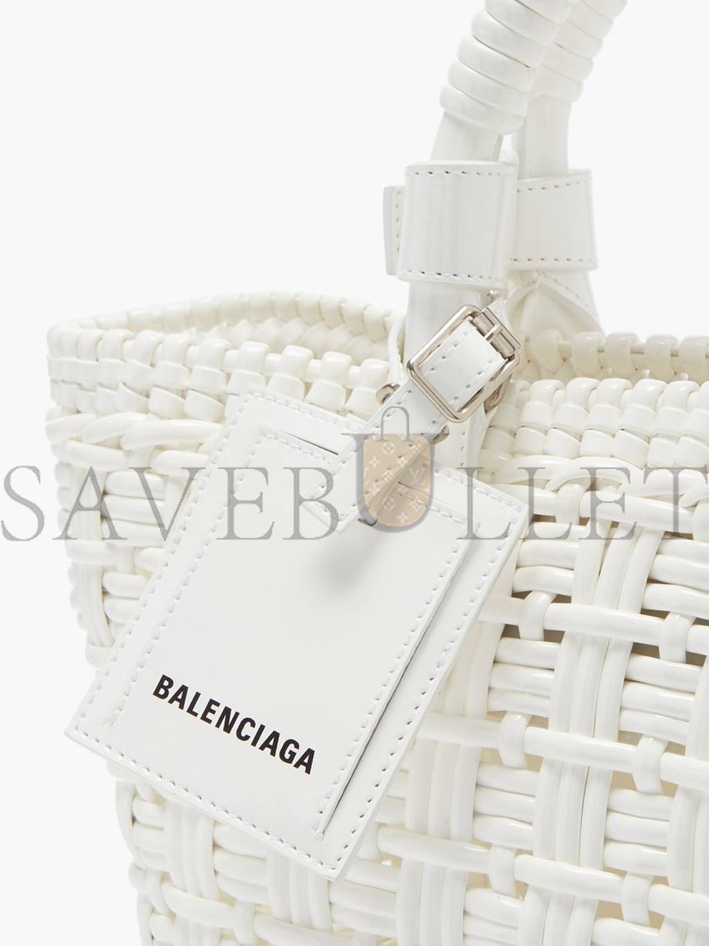 Ba*len*cia*ga white bistrot xs  braided pvc tote bag matchesfashion us (34.4*19*-12cm)