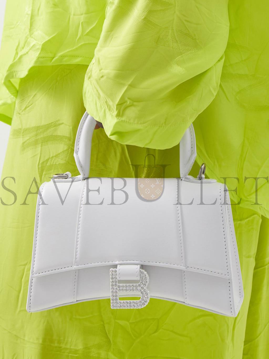 Ba*len*cia*ga white hourglass xs crystal-logo leather bag matchesfashion us (19*11.5*7.5cm)