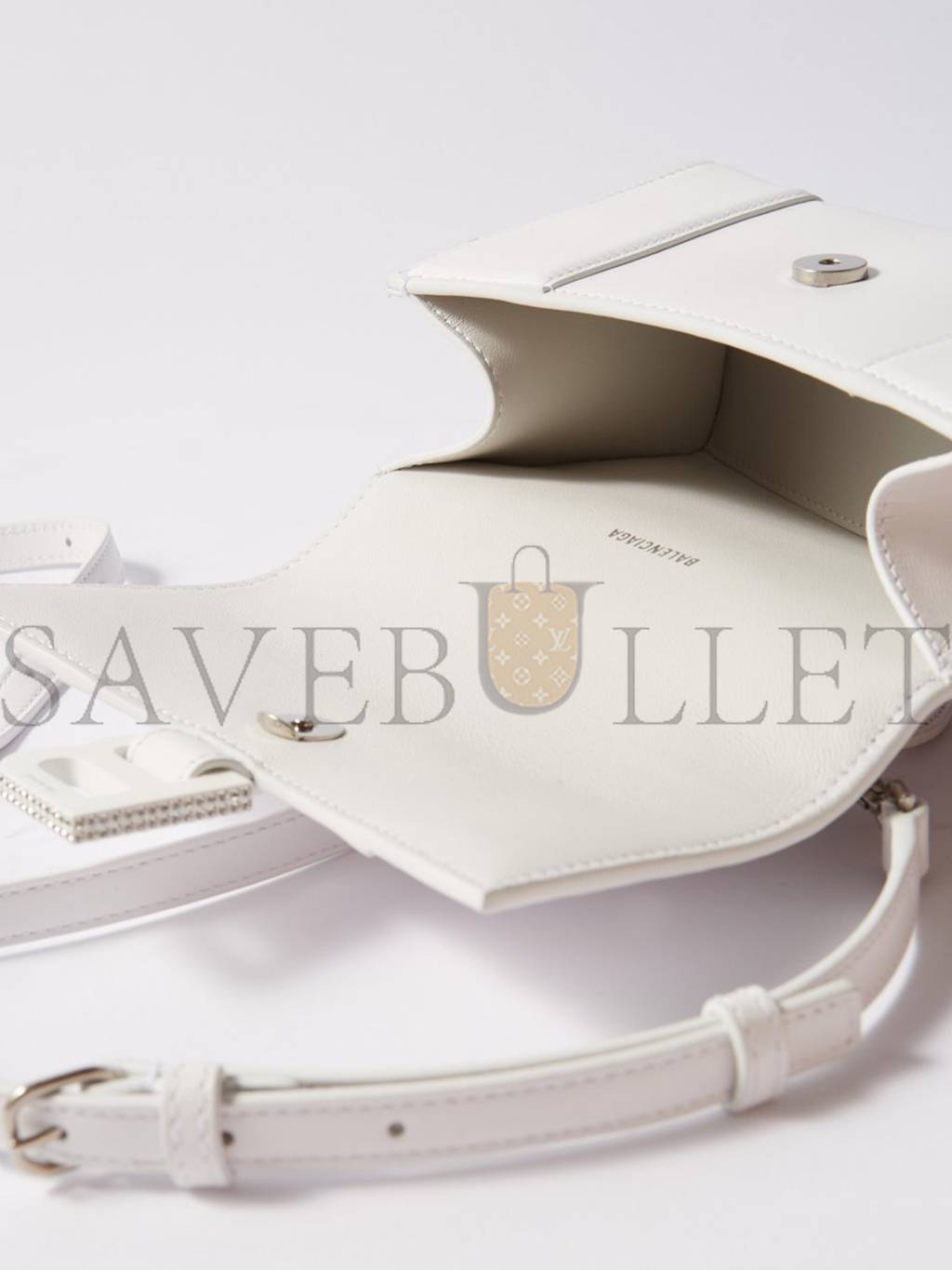 Ba*len*cia*ga white hourglass xs crystal-logo leather bag matchesfashion us (19*11.5*7.5cm)