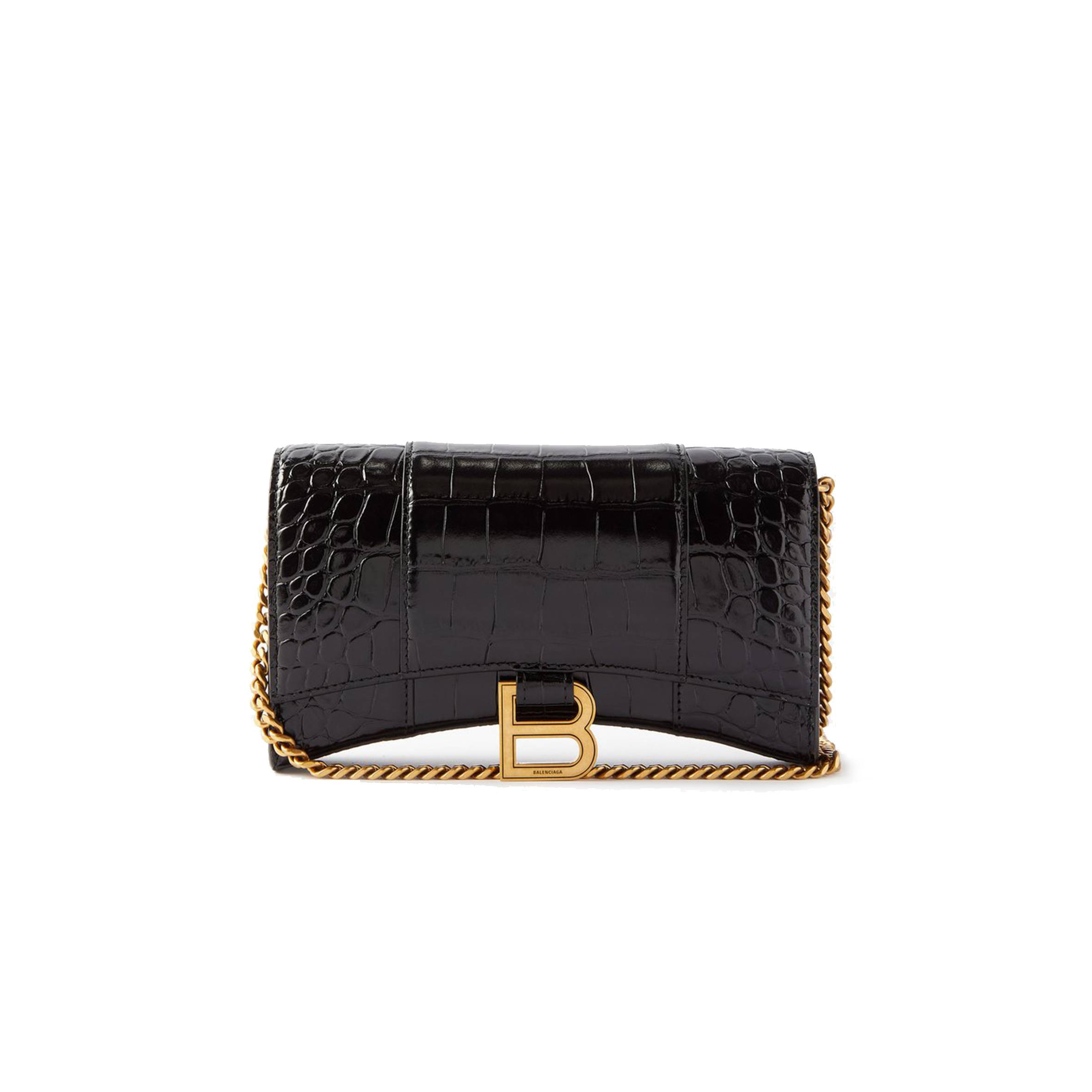 Ba*len*cia*ga black hourglass crocodile-effect leather cross-body bag  matchesfashion us (19.8*12.1*5cm)