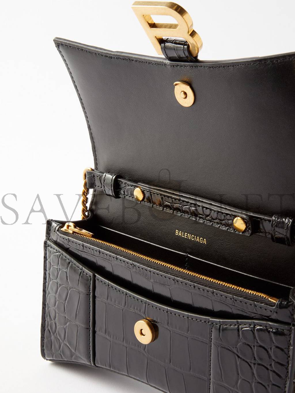 Ba*len*cia*ga black hourglass crocodile-effect leather cross-body bag  matchesfashion us (19.8*12.1*5cm)