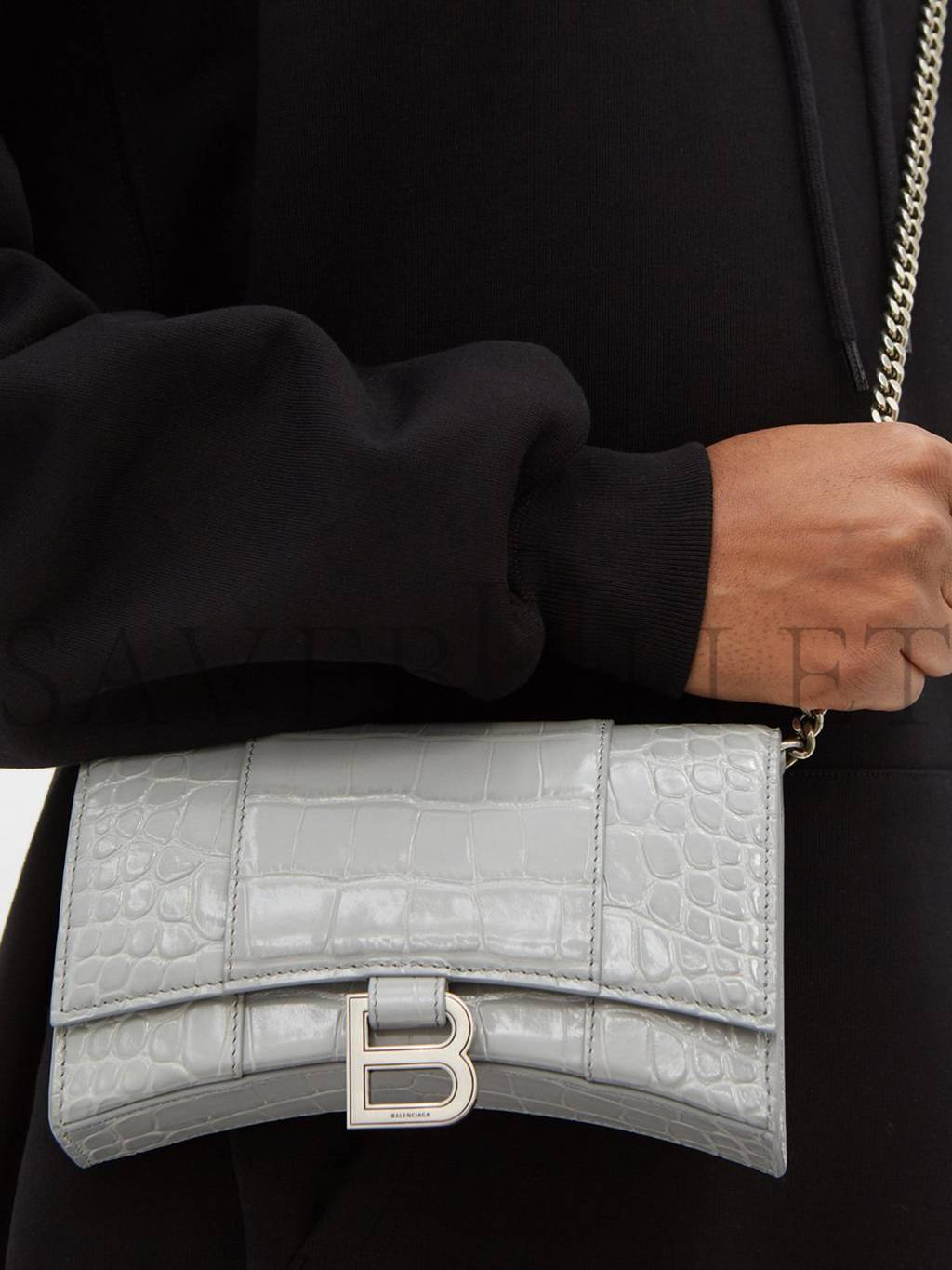 Ba*len*cia*ga grey hourglass croc-effect leather cross-body bag matchesfashion us (19.8*12.1*5cm)