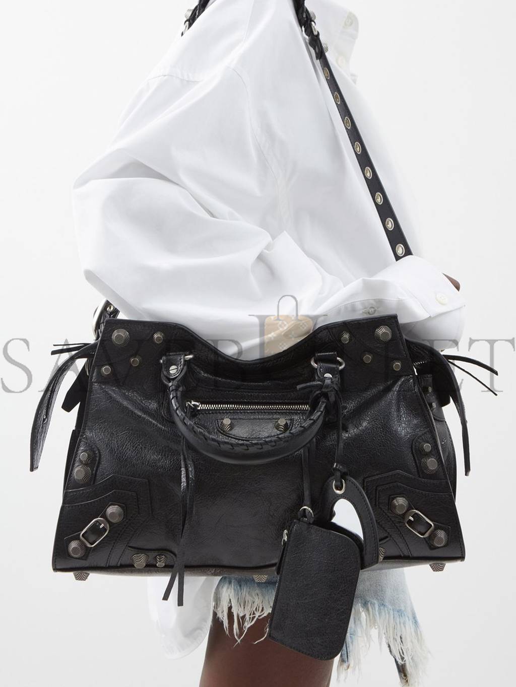 Ba*len*cia*ga black neo cagole city grained-leather shoulder bag matchesfashion us (38*23*16cm)