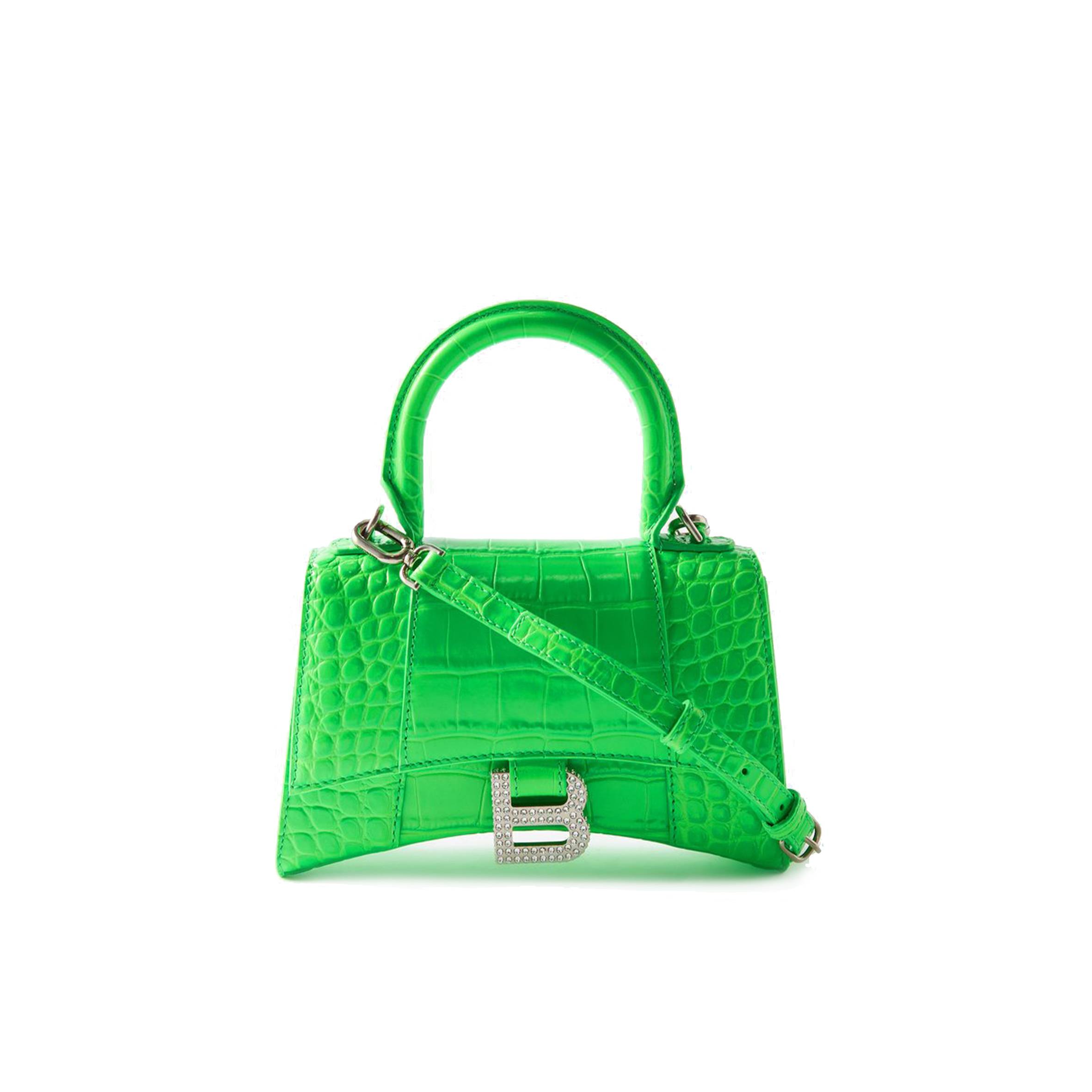 Ba*len*cia*ga green hourglass xs crocodile-effect leather bag  matchesfashion us (19*12.5*8cm)
