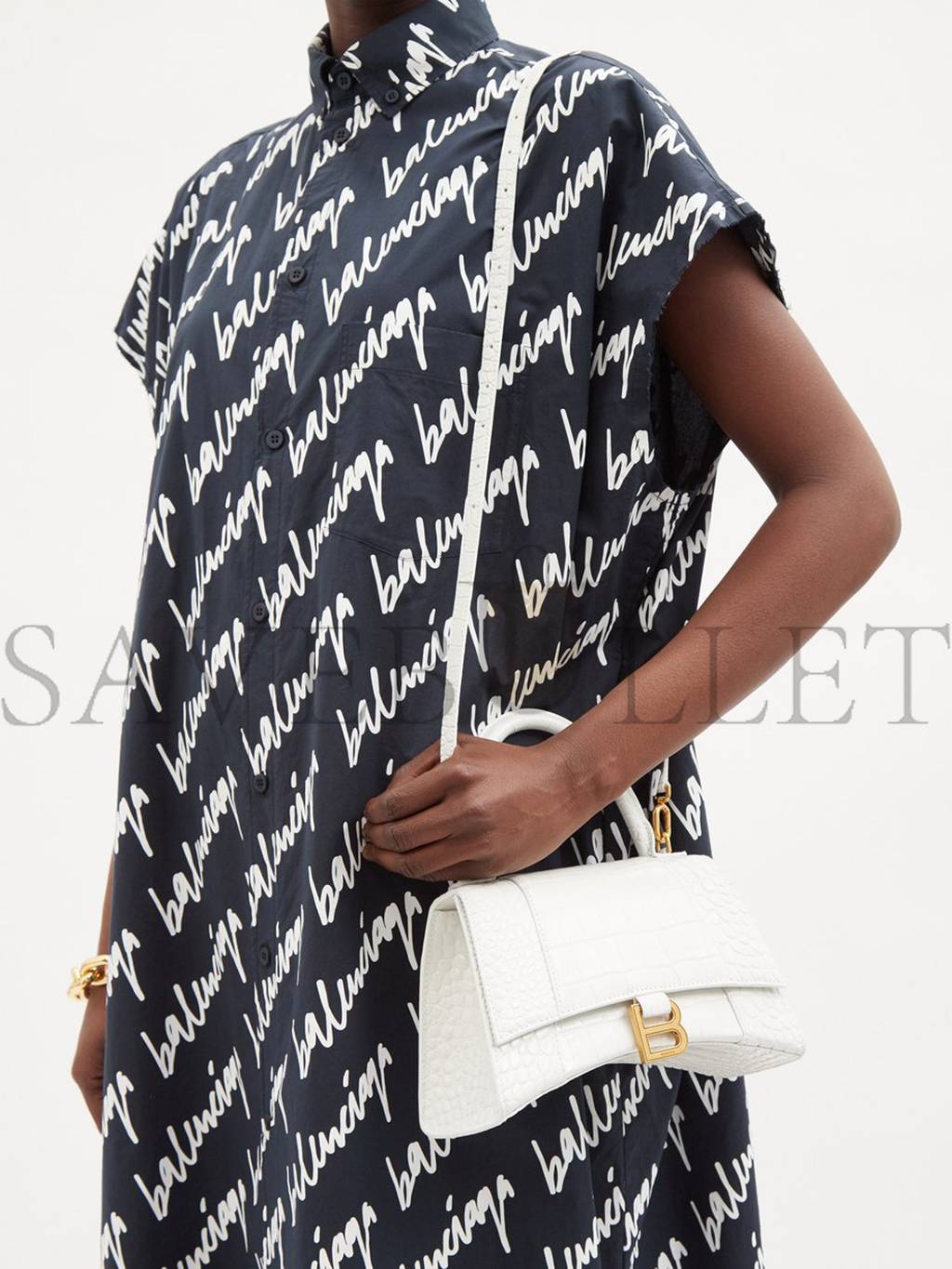 Ba*len*cia*ga white hourglass s crocodile-effect leather bag  matchesfashion us (22.5*15*10cm)