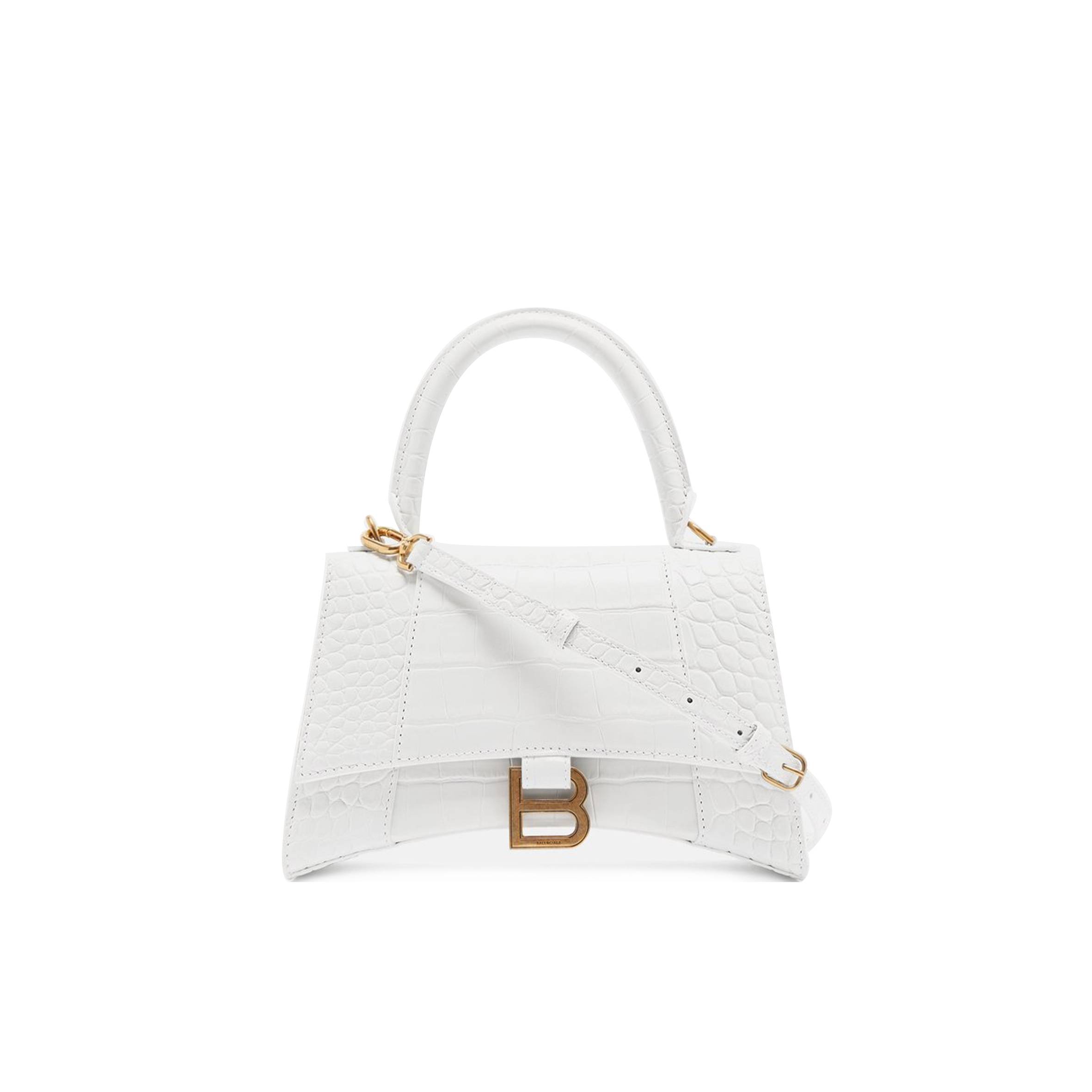 Ba*len*cia*ga white hourglass s crocodile-effect leather bag  matchesfashion us (22.5*15*10cm)