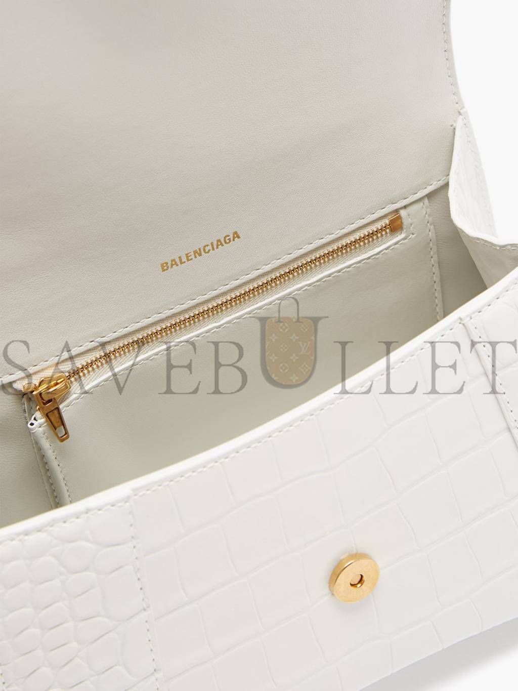 Ba*len*cia*ga white hourglass s crocodile-effect leather bag  matchesfashion us (22.5*15*10cm)