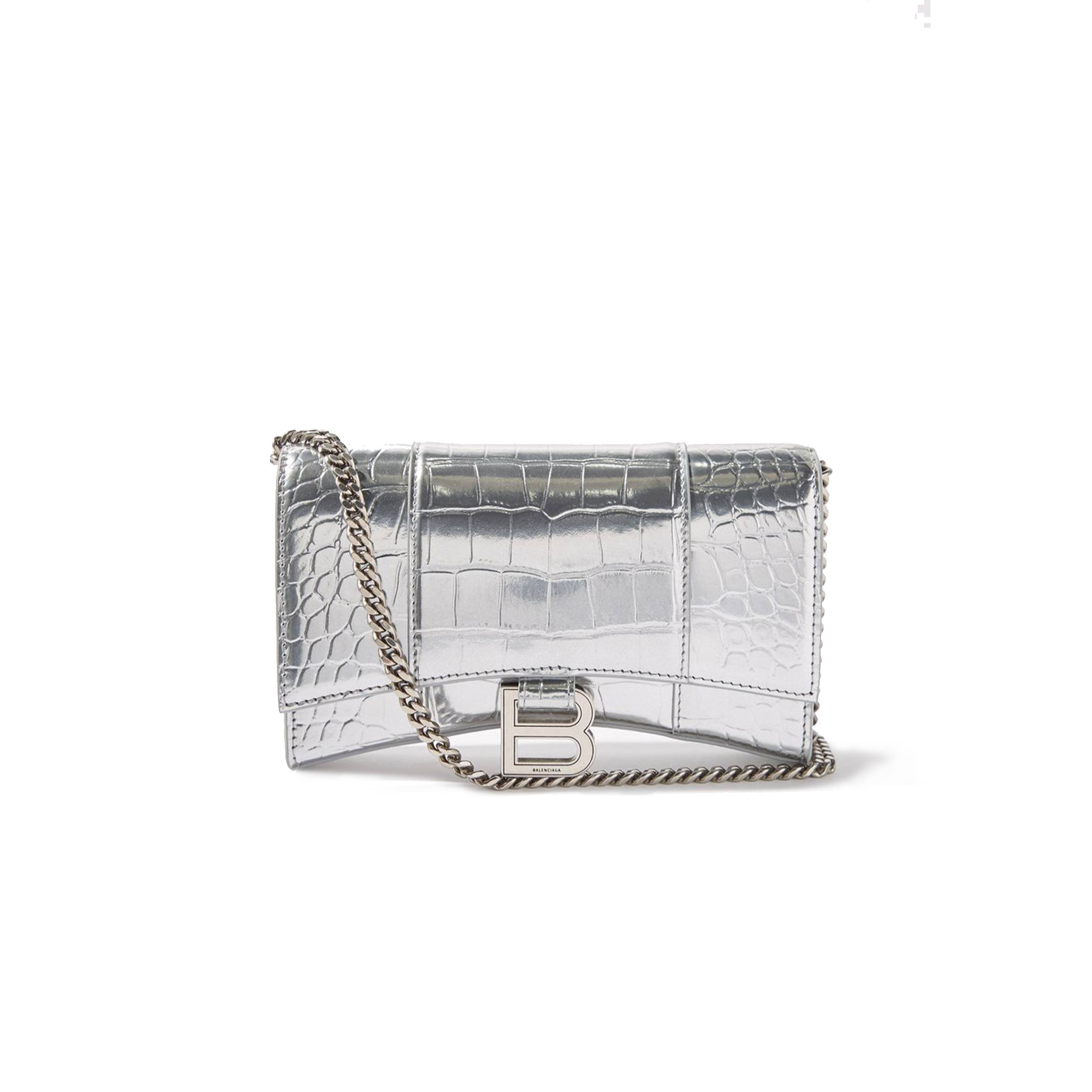Ba*len*cia*ga silver hourglass crocodile-effect leather cross-body bag  matchesfashion us (19*12*4.5cm)