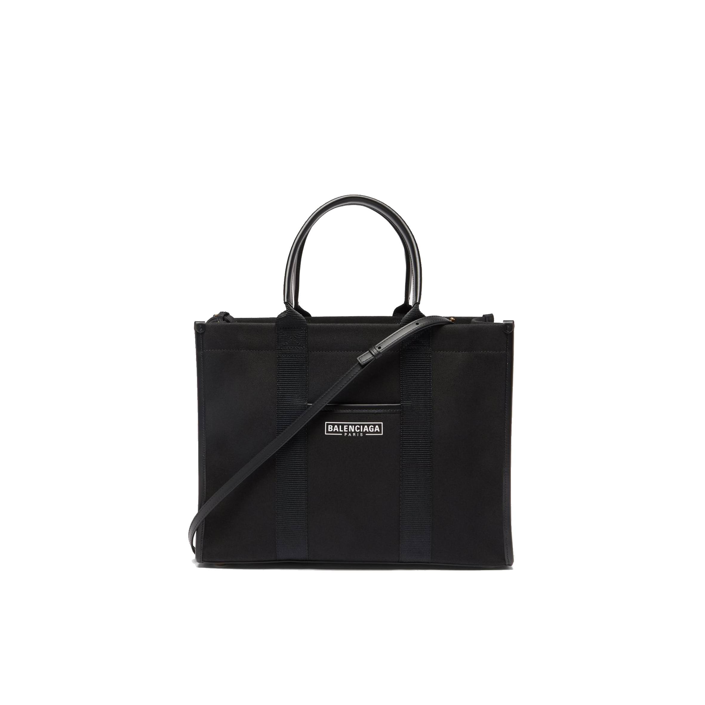 Ba*len*cia*ga black neo navy m leather-trimmed canvas tote bag  matchesfashion us (34.5*25.9*12.9cm)