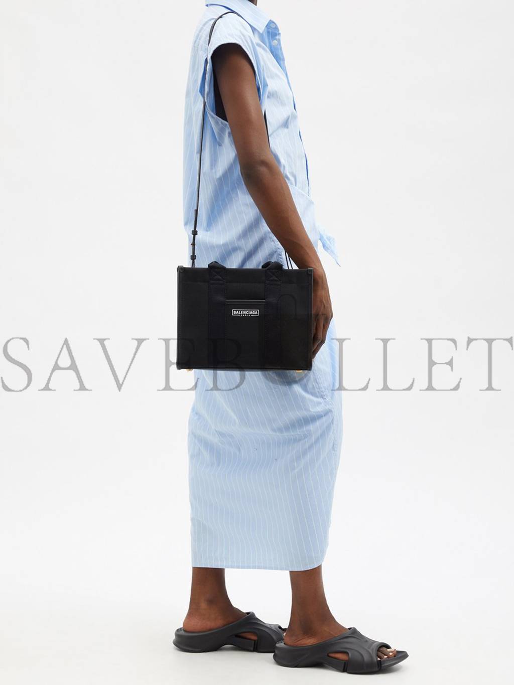 Ba*len*cia*ga black neo navy m leather-trimmed canvas tote bag  matchesfashion us (34.5*25.9*12.9cm)