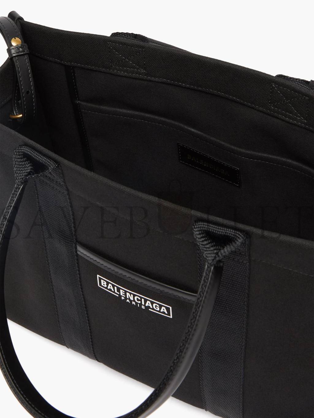 Ba*len*cia*ga black neo navy m leather-trimmed canvas tote bag  matchesfashion us (34.5*25.9*12.9cm)