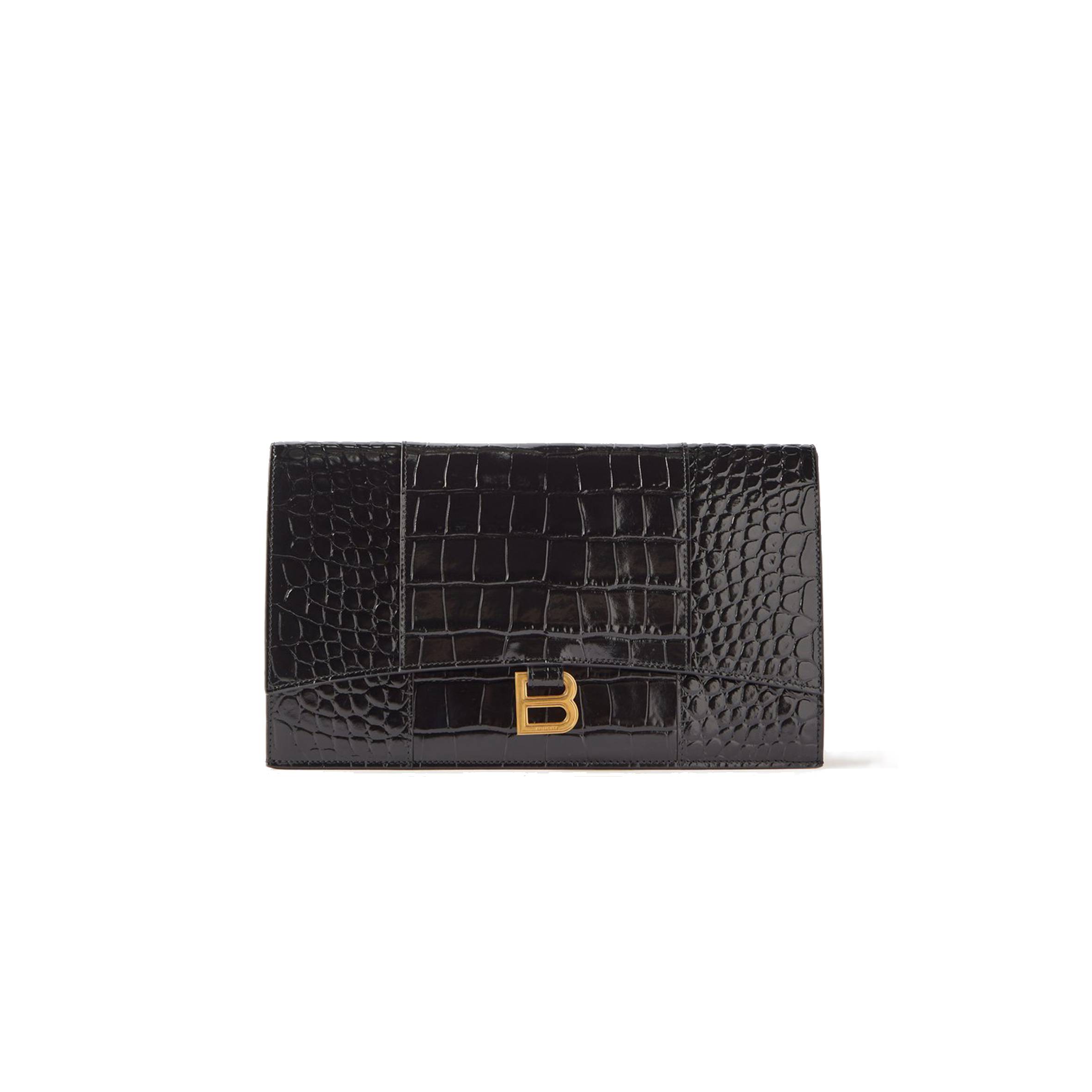 Ba*len*cia*ga black hourglass crocodile-effect leather clutch bag  matchesfashion us (27*16*2cm)