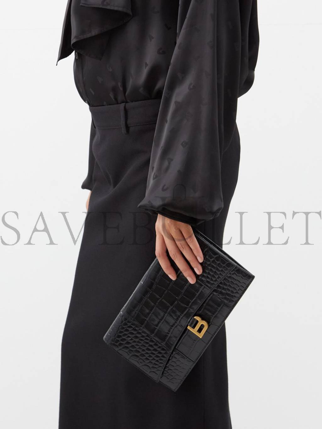 Ba*len*cia*ga black hourglass crocodile-effect leather clutch bag  matchesfashion us (27*16*2cm)