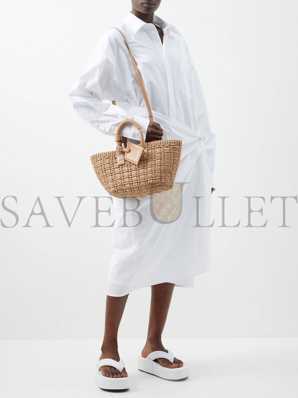 Ba*len*cia*ga beige bistro xs woven faux-leather basket bag  matchesfashion us (35.5*21*11cm)