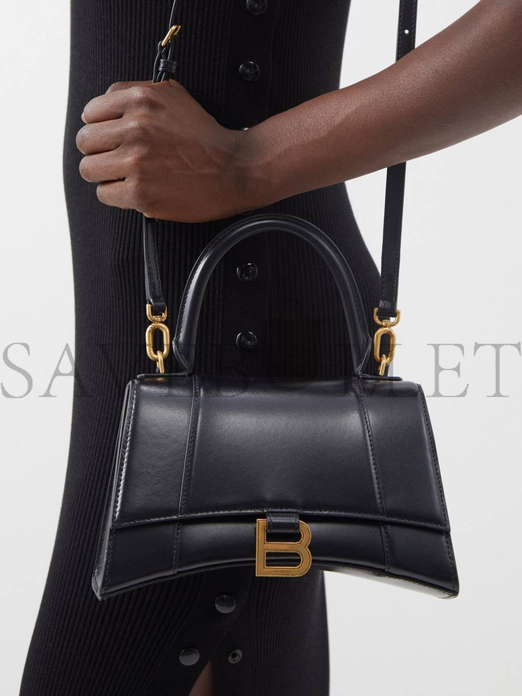 Ba*len*cia*ga black hourglass small leather bag  matchesfashion us (22.6*14.9*10.1cm)