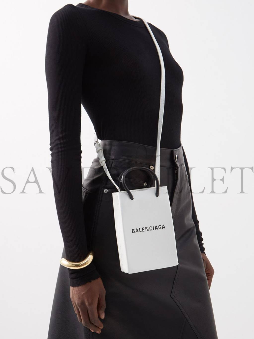 Ba*len*cia*ga white shopping mini leather cross-body bag  matchesfashion us (18*12.4*4.8cm)