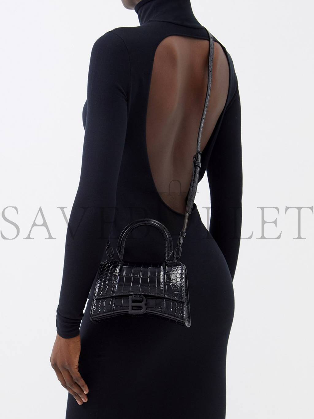 Ba*len*cia*ga black hourglass xs  crocodile-effect leather bag  matchesfashion us (19*12*6.6cm)