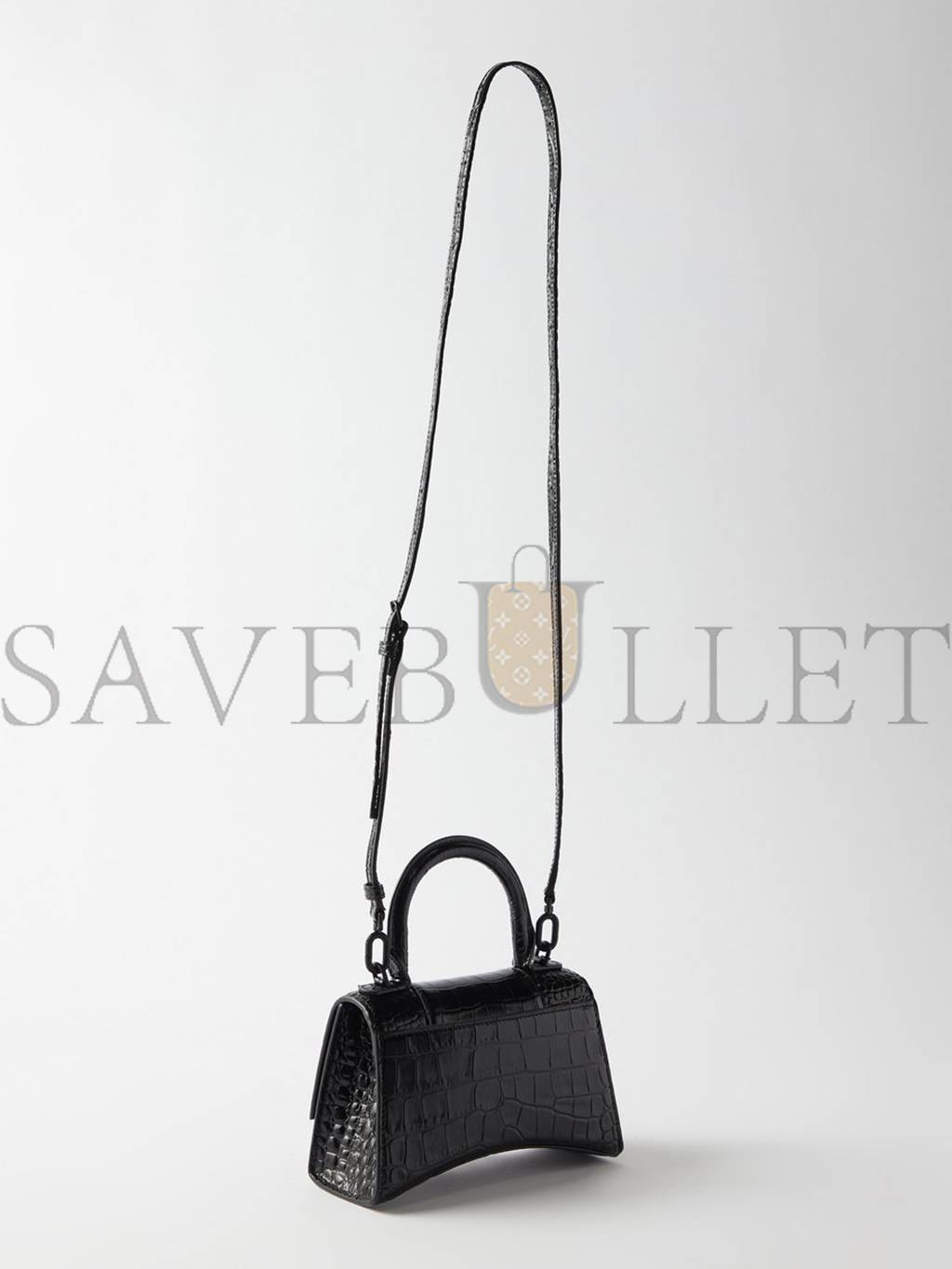 Ba*len*cia*ga black hourglass xs  crocodile-effect leather bag  matchesfashion us (19*12*6.6cm)