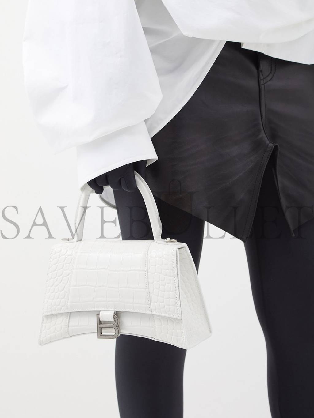 Ba*len*cia*ga white hourglass s crocodile-effect leather bag  matchesfashion us (22.8*15.2*9cm)