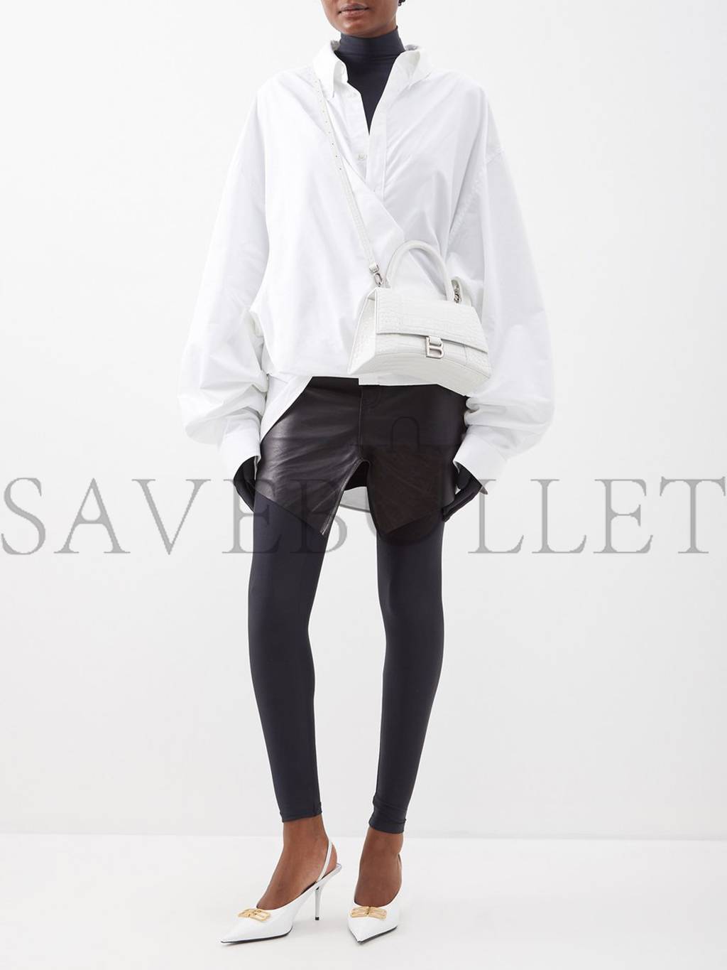 Ba*len*cia*ga white hourglass s crocodile-effect leather bag  matchesfashion us (22.8*15.2*9cm)