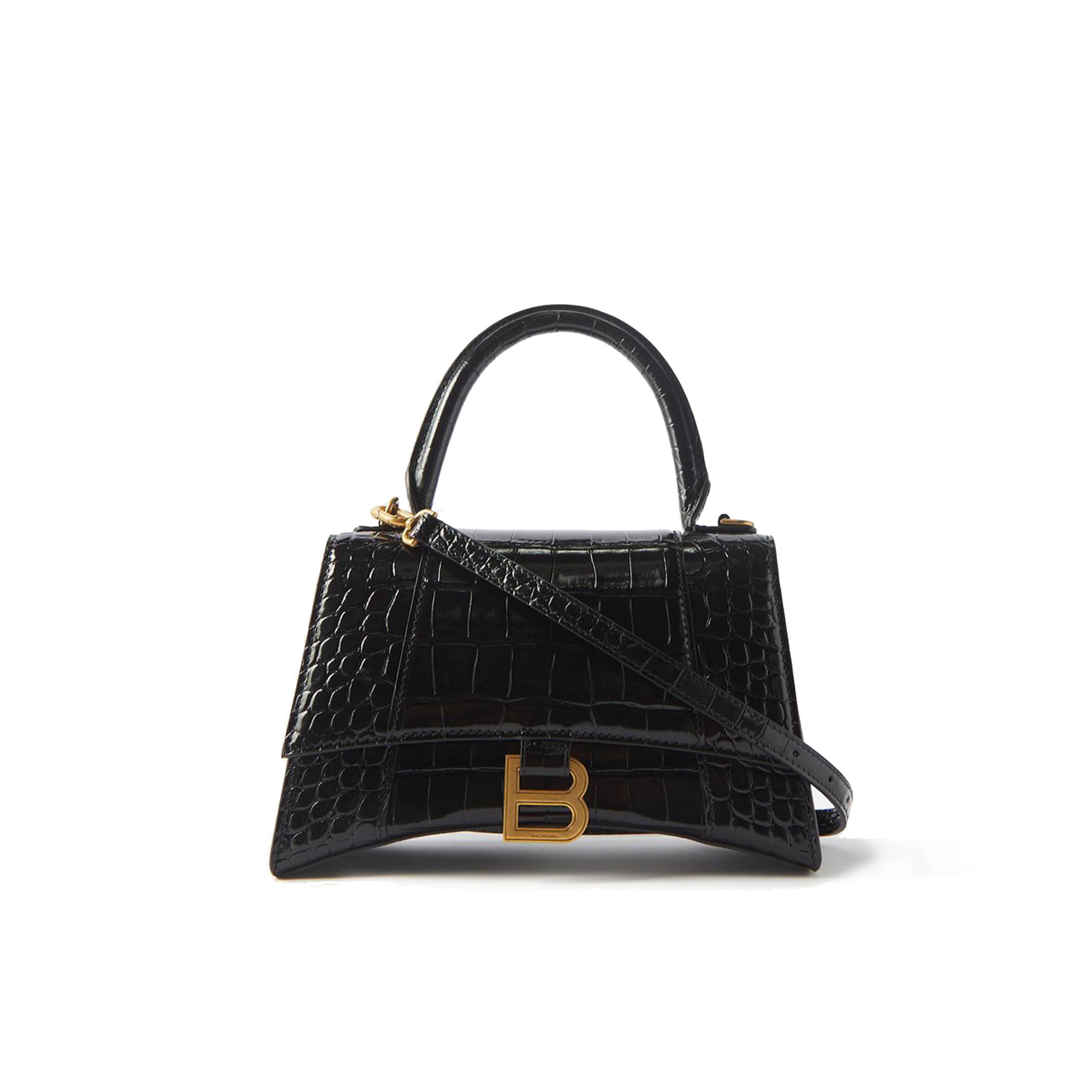 Ba*len*cia*ga black hourglass s crocodile-effect leather bag  matchesfashion us (22.8*15.2*9cm)