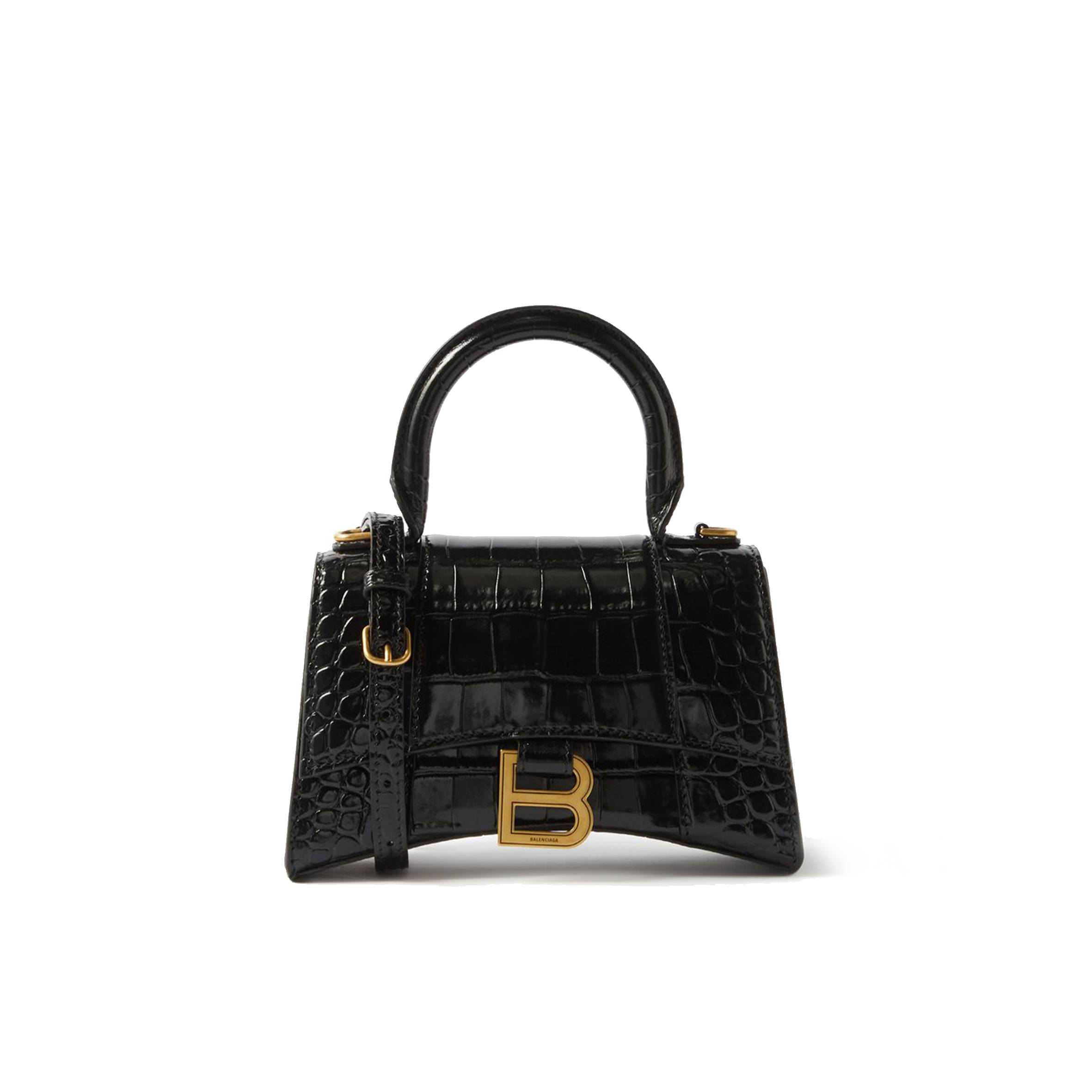 Ba*len*cia*ga black hourglass xs crocodile-effect leather bag  matchesfashion us (19*12.1*7.6cm)