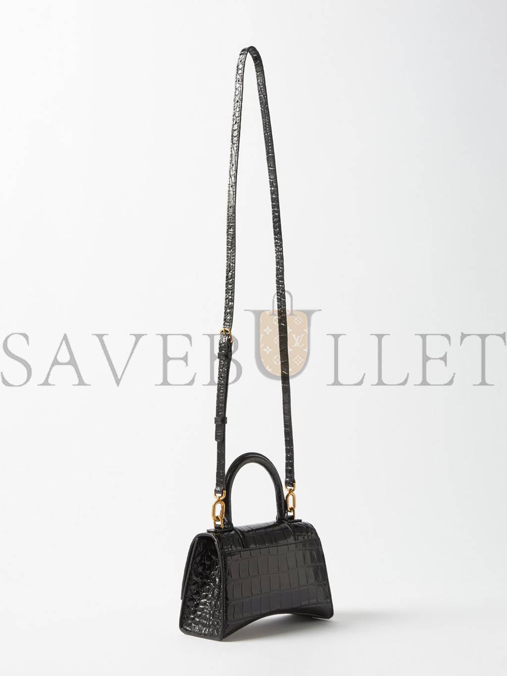 Ba*len*cia*ga black hourglass xs crocodile-effect leather bag  matchesfashion us (19*12.1*7.6cm)