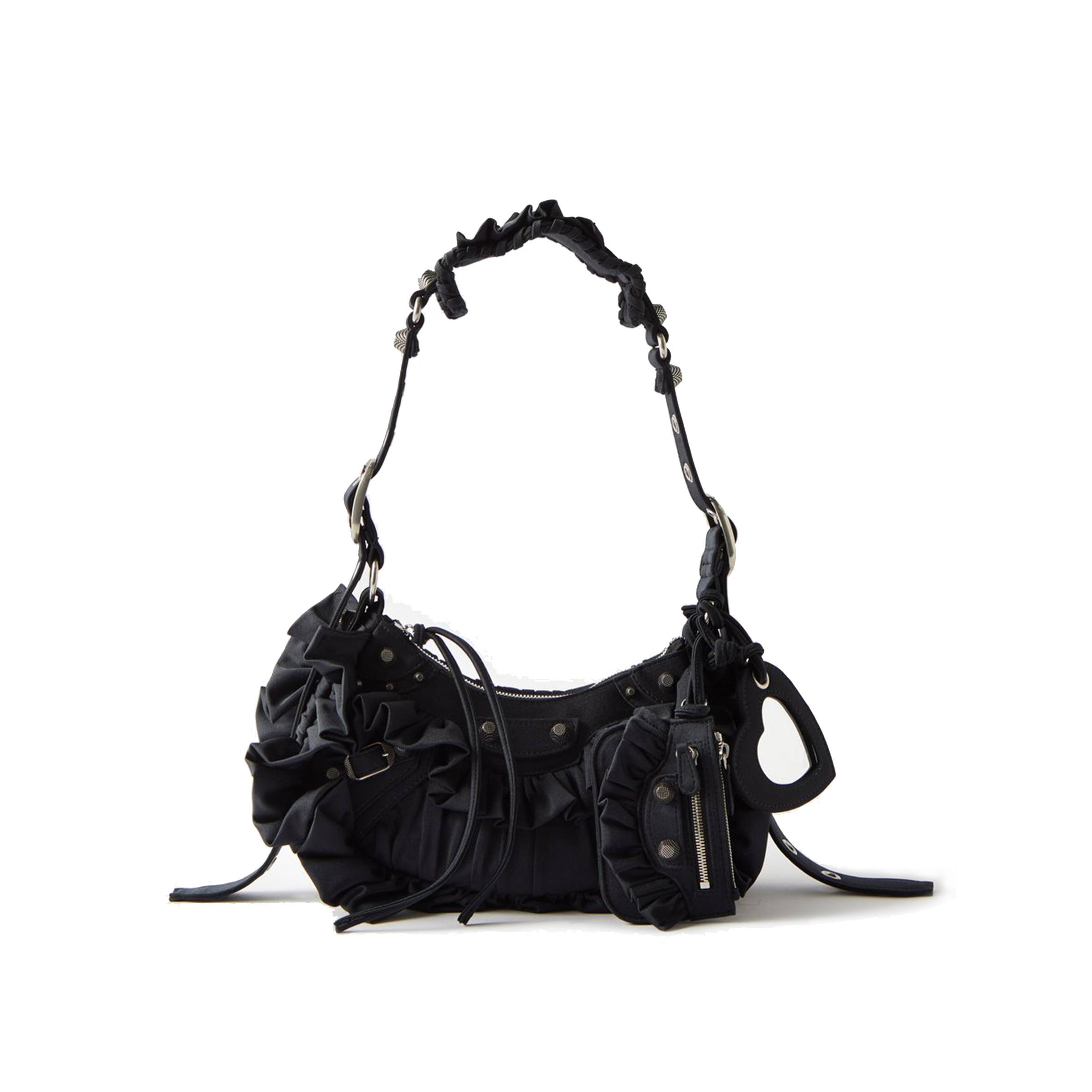 Ba*len*cia*ga black le cagole xs ruffled spandex shoulder bag  matchesfashion us (25.6*11.4*7.3cm)