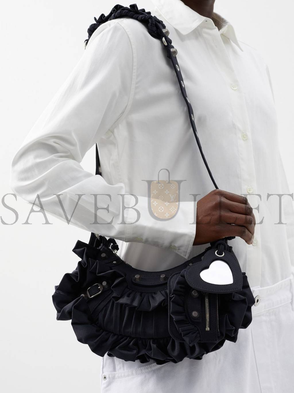 Ba*len*cia*ga black le cagole xs ruffled spandex shoulder bag  matchesfashion us (25.6*11.4*7.3cm)