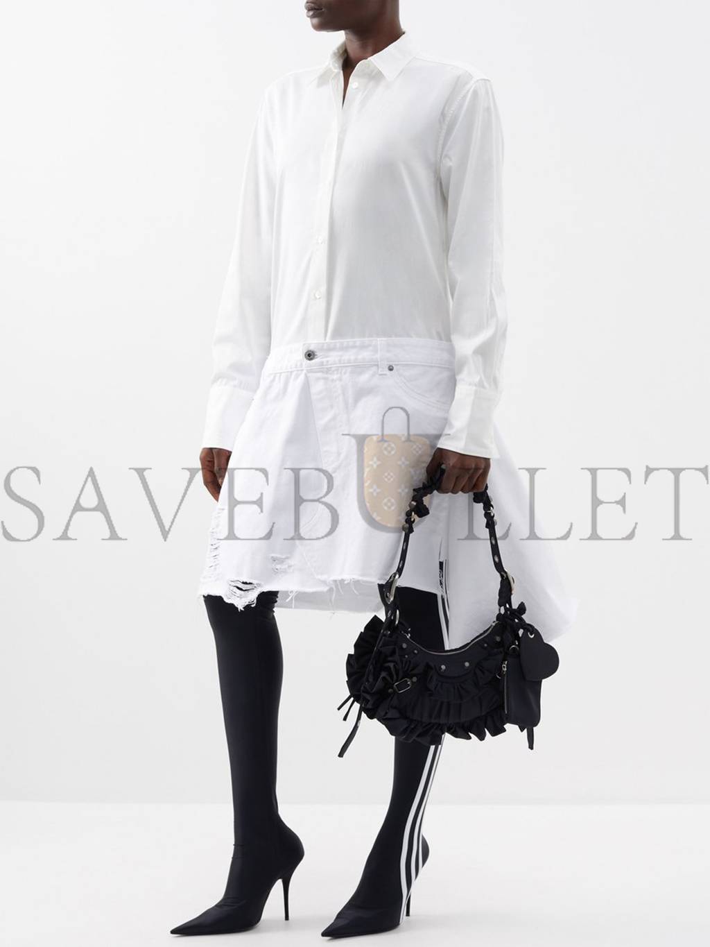 Ba*len*cia*ga black le cagole xs ruffled spandex shoulder bag  matchesfashion us (25.6*11.4*7.3cm)