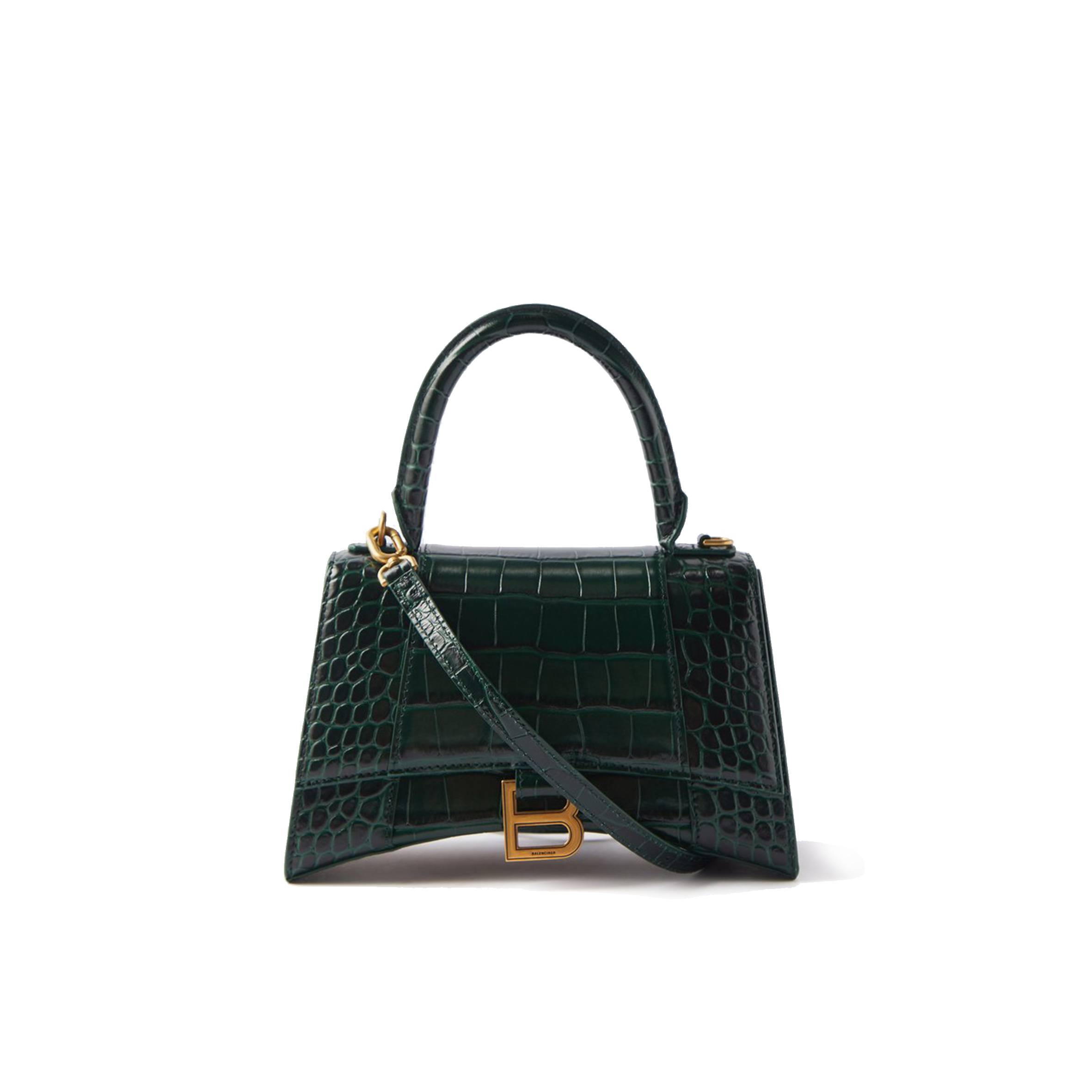 Ba*len*cia*ga green hourglass s crocodile-effect leather bag  matchesfashion us (22.5*15*10cm)