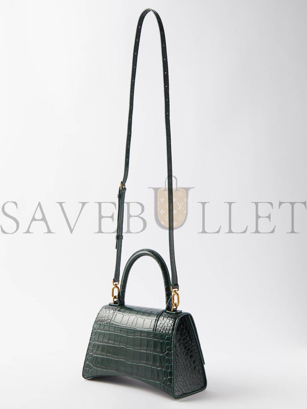 Ba*len*cia*ga green hourglass s crocodile-effect leather bag  matchesfashion us (22.5*15*10cm)