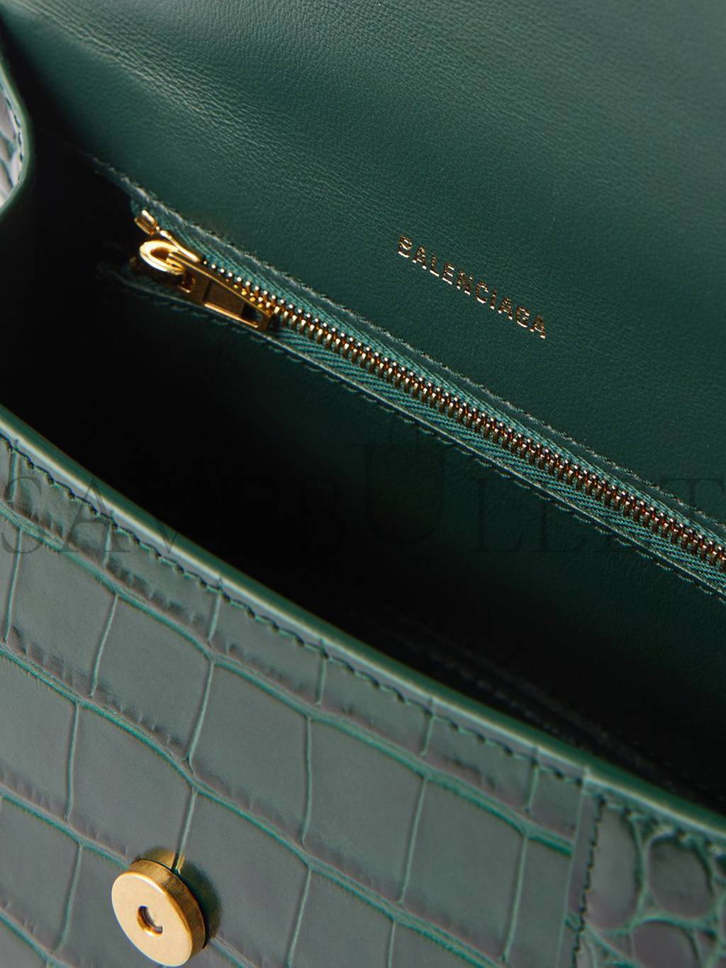 Ba*len*cia*ga green hourglass s crocodile-effect leather bag  matchesfashion us (22.5*15*10cm)
