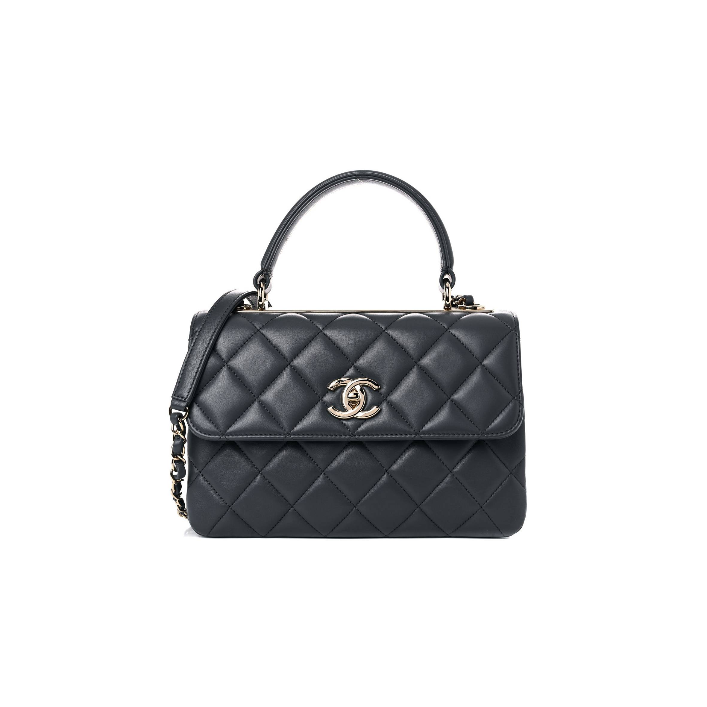 CH*NEL LAMBSKIN QUILTED SMALL TRENDY CC DUAL HANDLE FLAP BAG DARK GREY ROSE GOLD HARDWARE (25*17*9cm