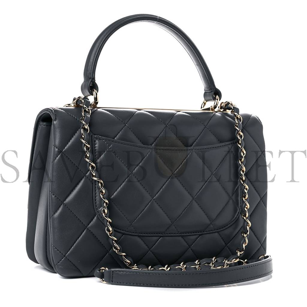 CH*NEL LAMBSKIN QUILTED SMALL TRENDY CC DUAL HANDLE FLAP BAG DARK GREY ROSE GOLD HARDWARE (25*17*9cm