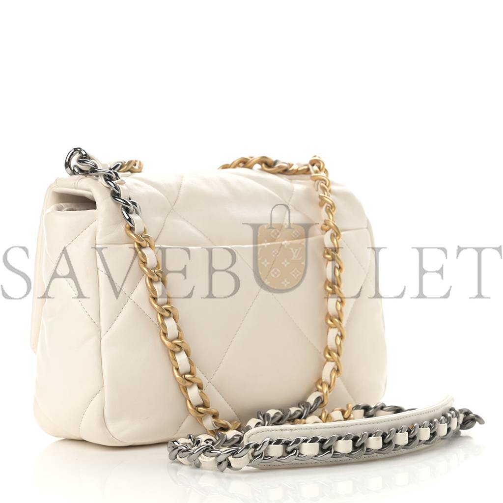 Ch*el goatskin quilted medium Ch*el 19 flap white gold hardware (27*20*8cm)