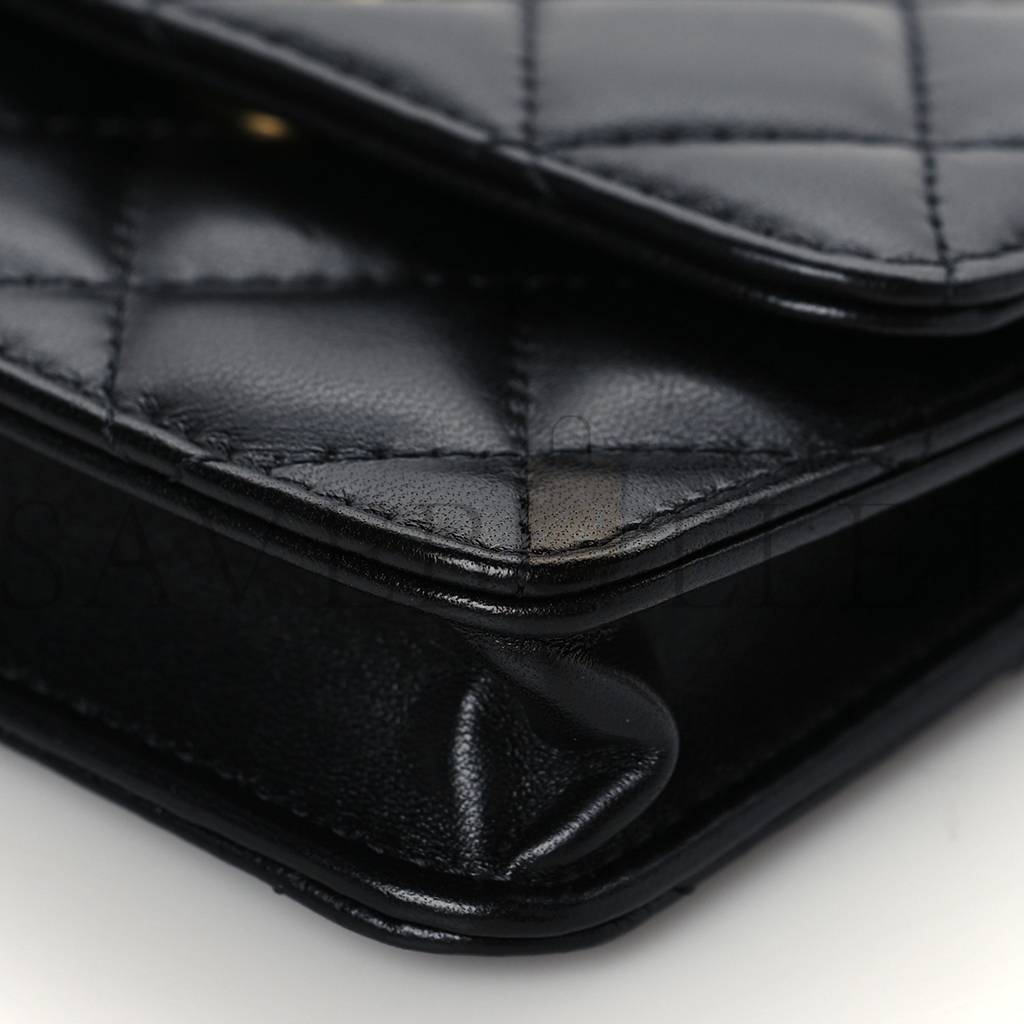 Ch*el lambskin resin quilted clutch with chain black gold hardware (15*10*5cm)