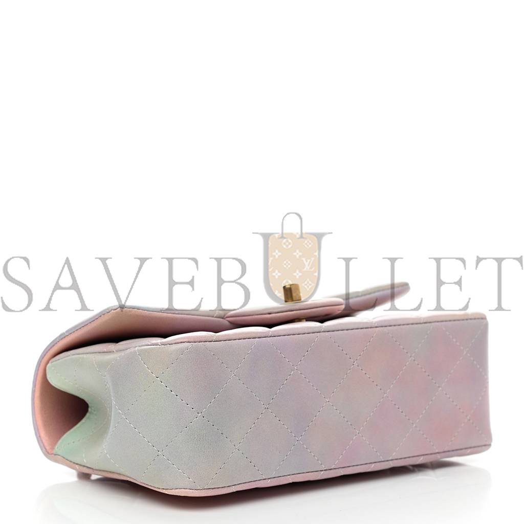 CH*NEL LAMBSKIN QUILTED OMBRE MINI TOP HANDLE RECTANGULAR FLAP PINK MULTICOLOR GOLD HARDWARE (20*13*