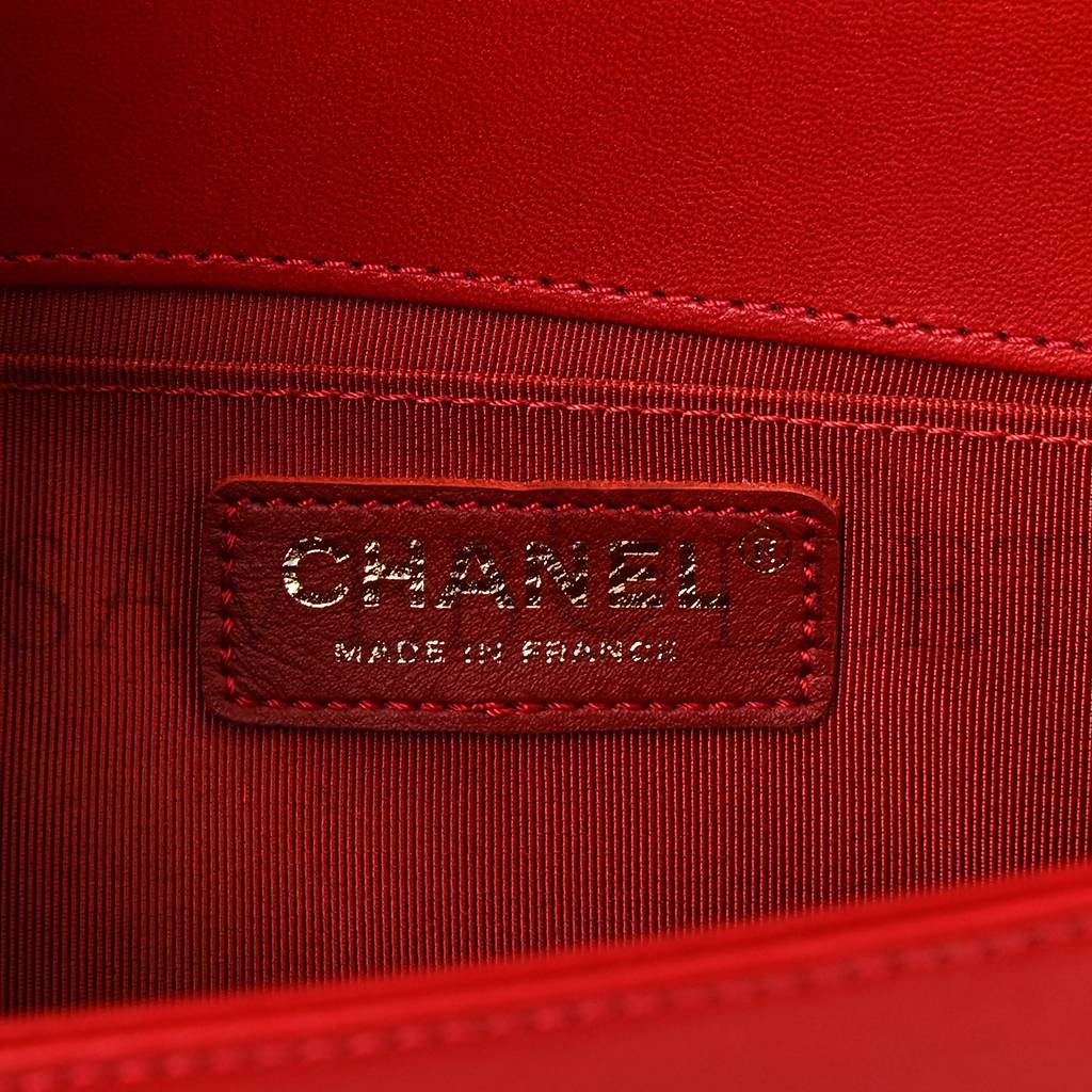 Ch*el lambskin quilted medium boy flap red gold hardware (25*15*8cm)