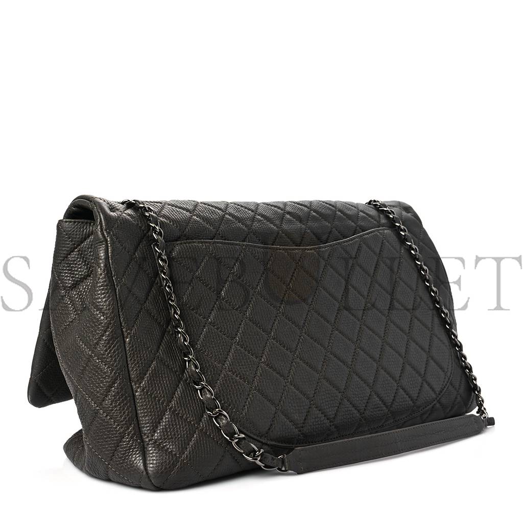 Ch*el calfskin quilted xxl travel flap bag khaki silver hardware (46*28*14cm)