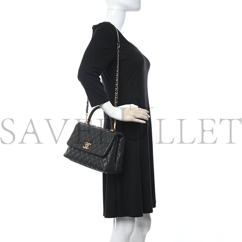 Ch*el caviar lizard embossed quilted small coco handle flap black gold hardware (29*18*11cm)