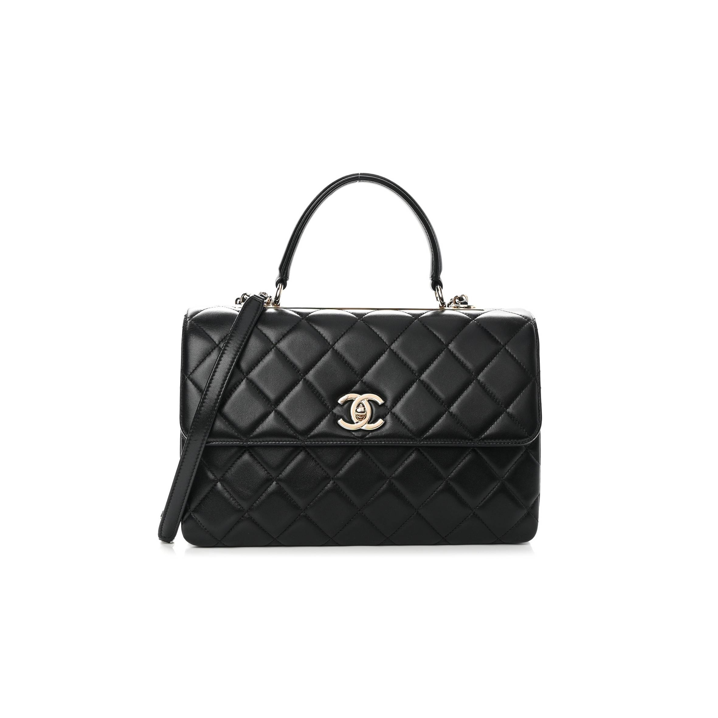 Ch*el lambskin quilted medium trendy cc flap dual handle bag black rose gold hardware  (29*19*9cm)