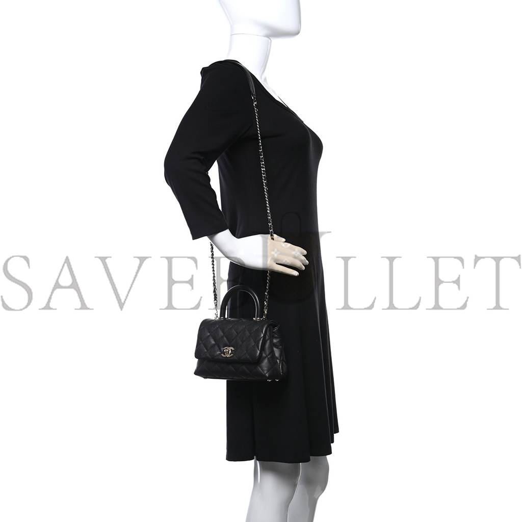 Ch*el caviar quilted extra mini coco handle flap black silver hardware  (18*13*9cm)